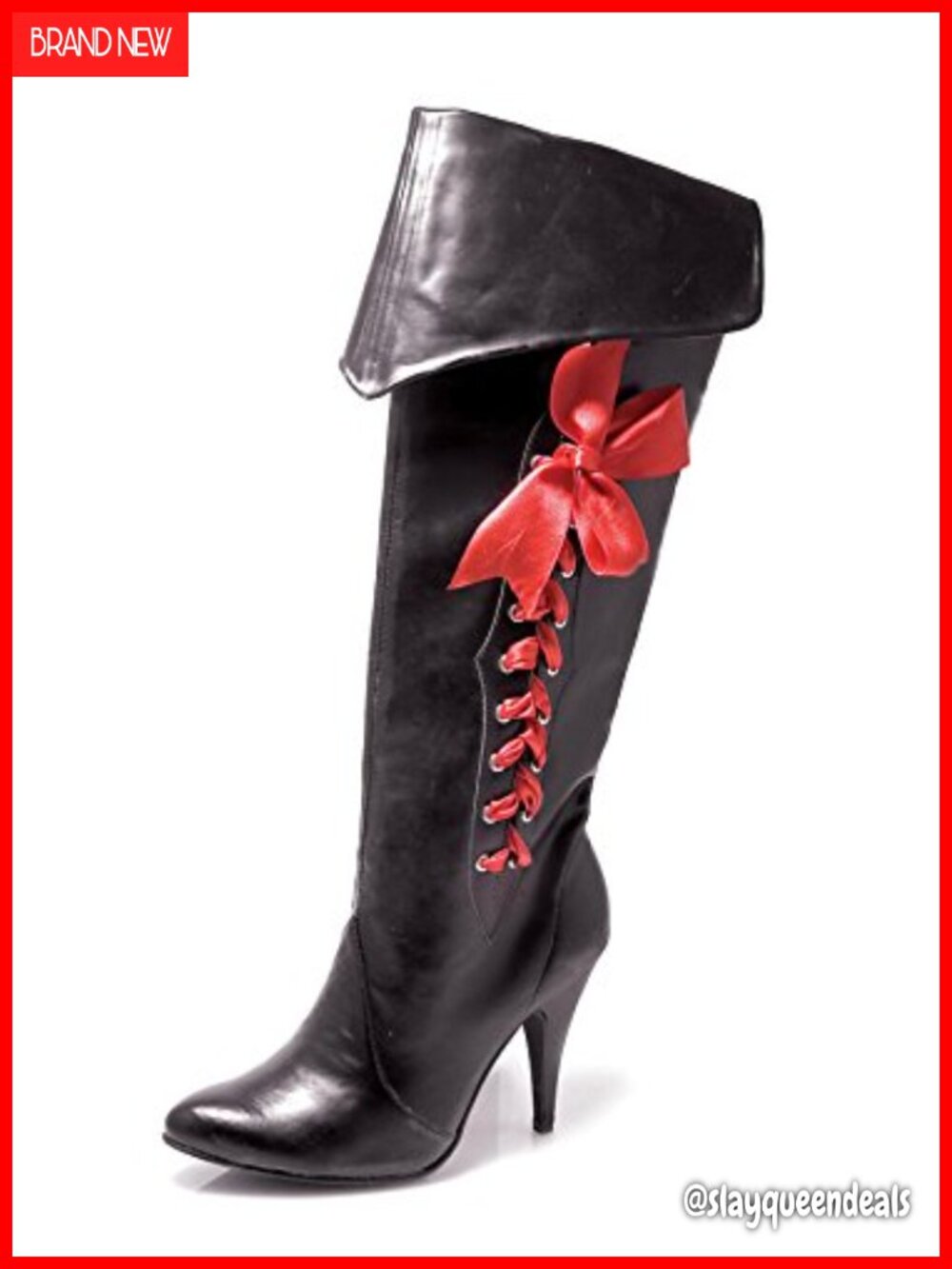 Faux Leather Knee-High Pirate Boot with Stacked Heel